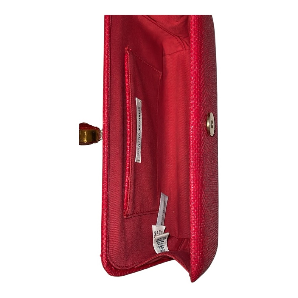 Banana Republic Red Hard Shell Clutch Evening Bag Gold Tone Closure - Picture 7 of 10
